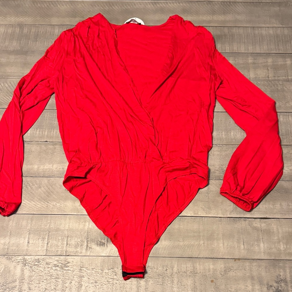 BLVD Vibrant Red Knit Thong Bodysuit
